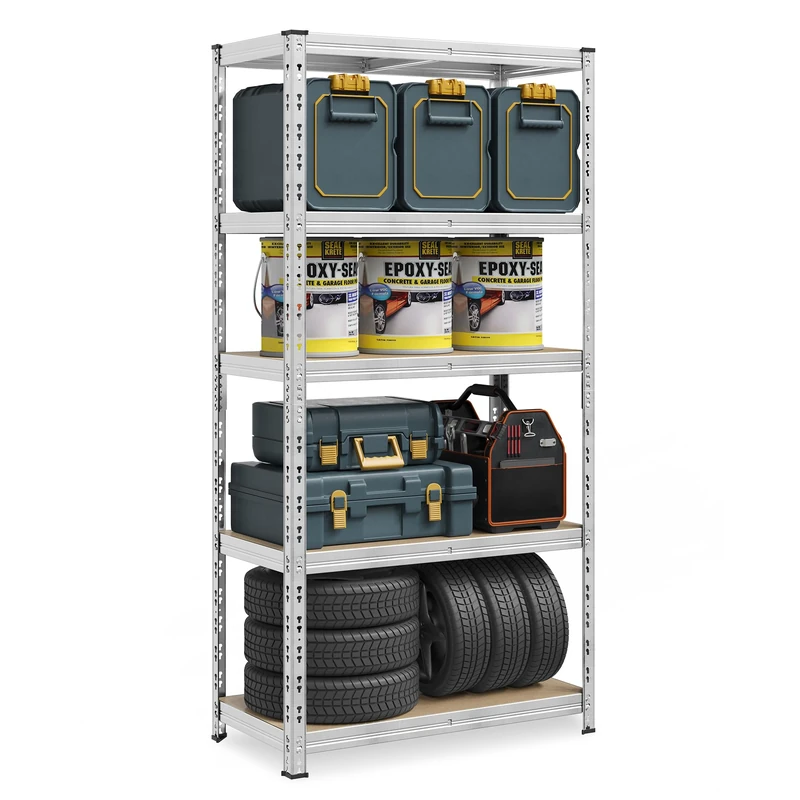 SONGMICS Heavy-Duty Storage Shelf, Garage Shelving Unit, 50 x 100 x 200 cm, Supports up to 875 kg, Easy Assembly, Storage Rack, Adjustable Shelves, Silver GLR447E01
