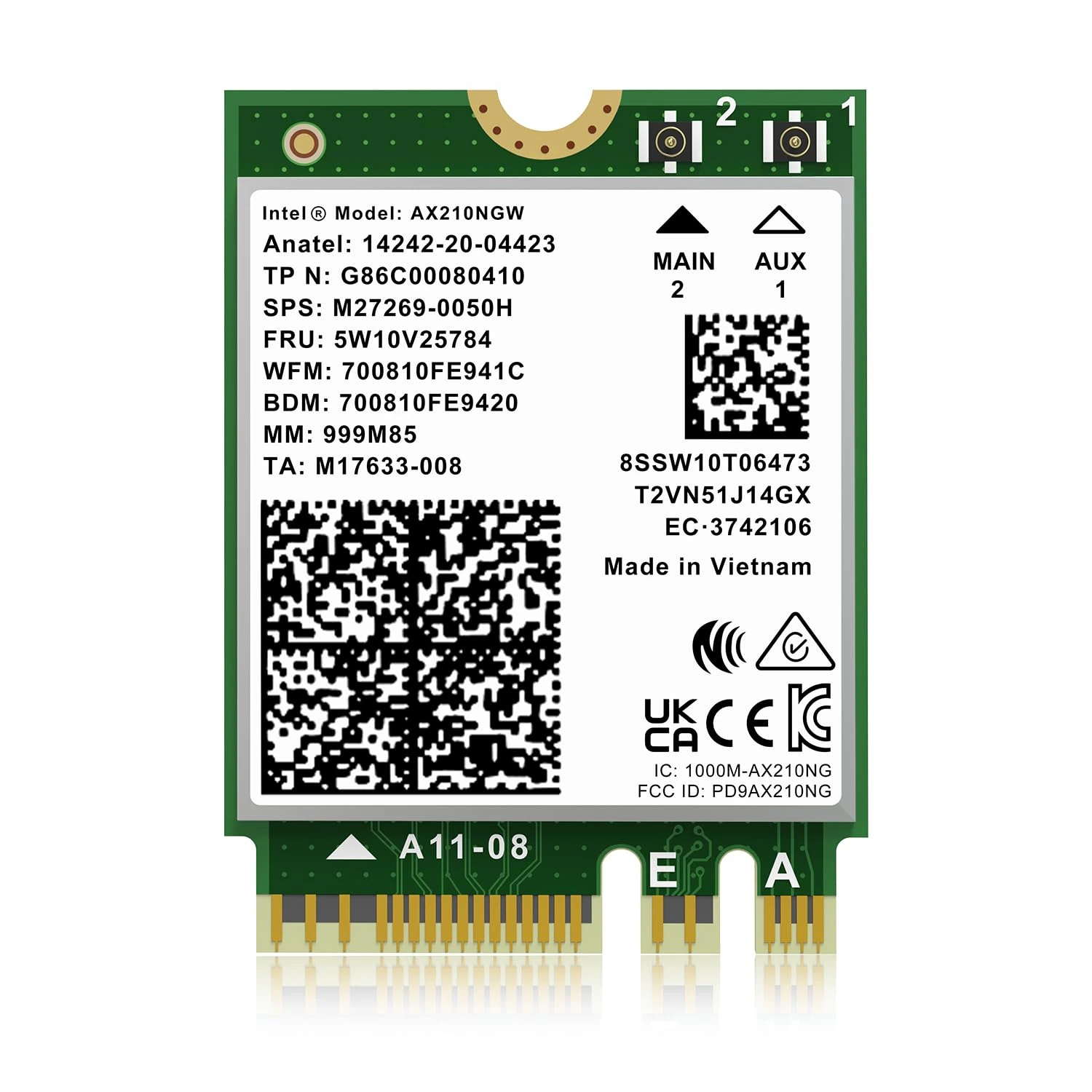 WiFi 6E Wireless Card Intel AX210NGW, Bluetooth 5.3 Tri-Band 5400Mbps M.2/NGFF Network for PC Laptop AX210 Network Card Support Windows 10/11 (64bit)