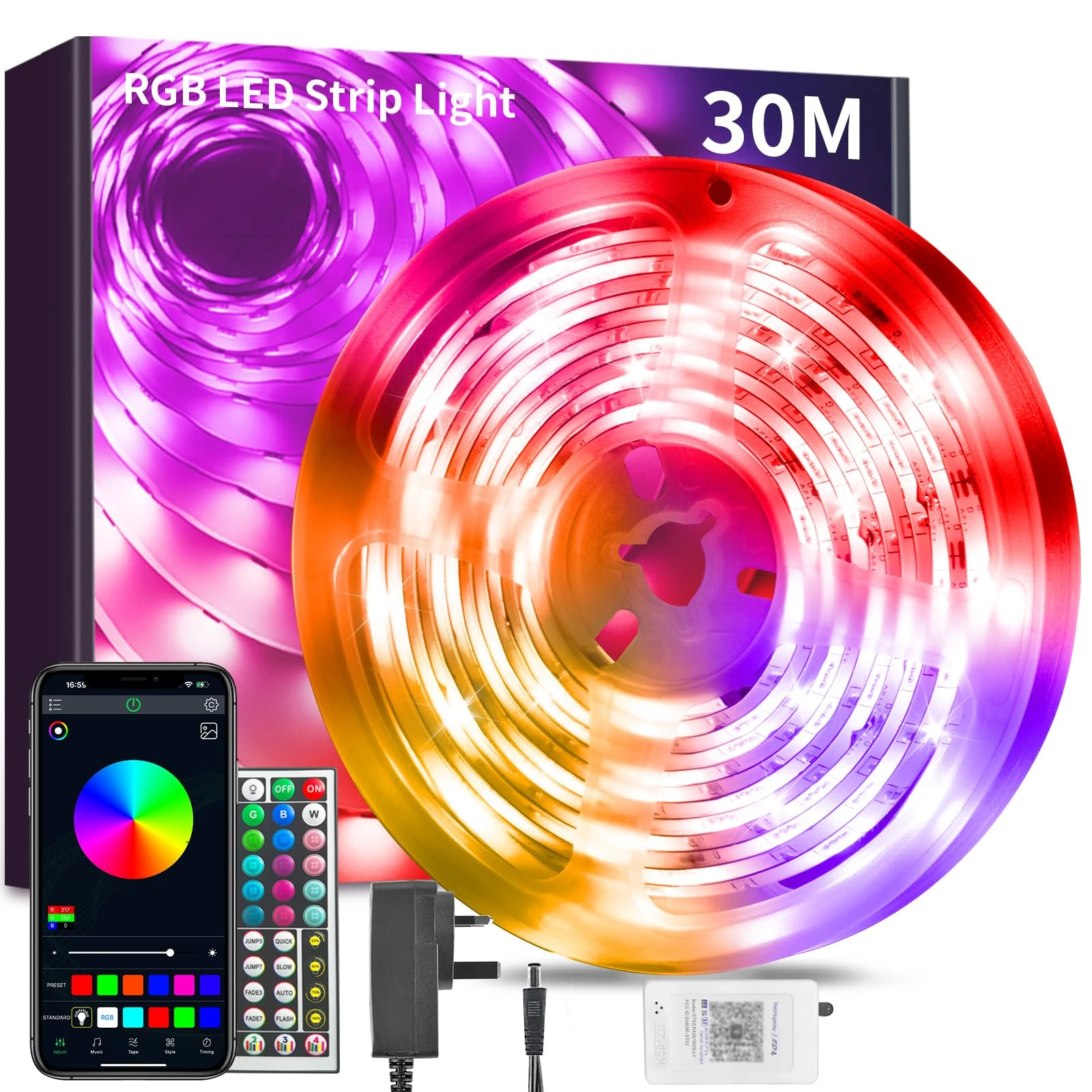 BATHEBRIGHT 30M Led Strip Lights Music Sync RGB Bluetooth Color Changing Flexible LED Light Strips,with Smart App Control Remote, Led Lights for Bedroom Room Lighting Flexible Home Decoration