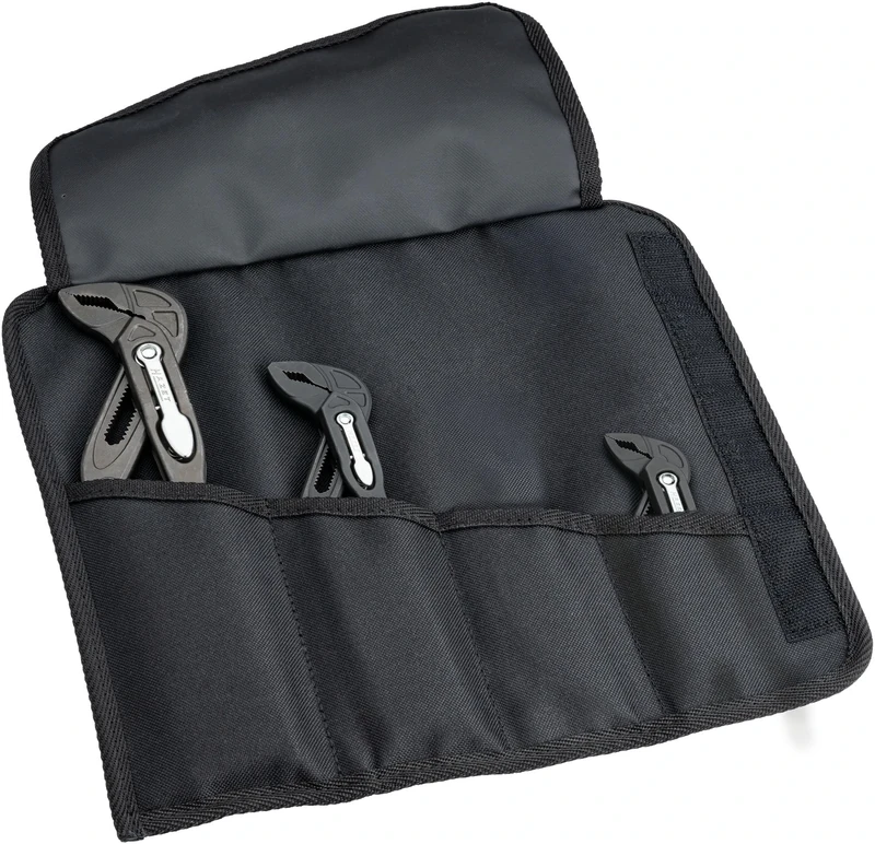 HAZET Universal Water Pump Pliers Set 760/3, 3 Pieces, 125/180/260 mm, with Quick Adjustment, Phosphated, Chrome Vanadium Steel, Includes Bag