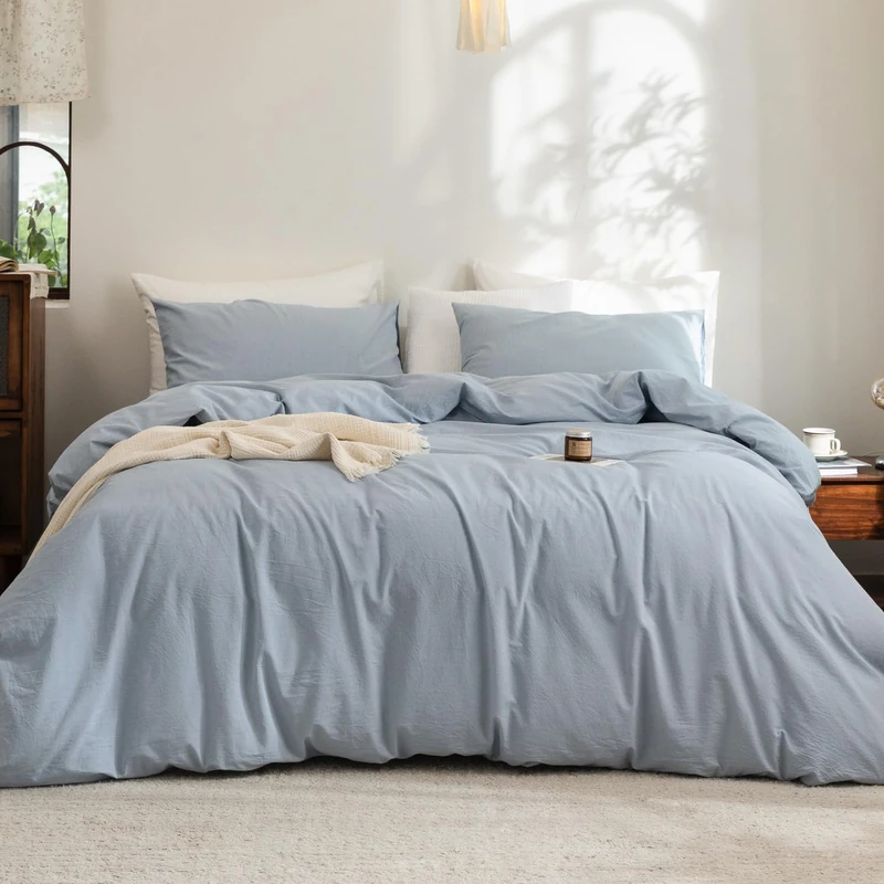 FOSSA Duvet Cover Set 100% Washed Cotton Linen Feel Oversized King