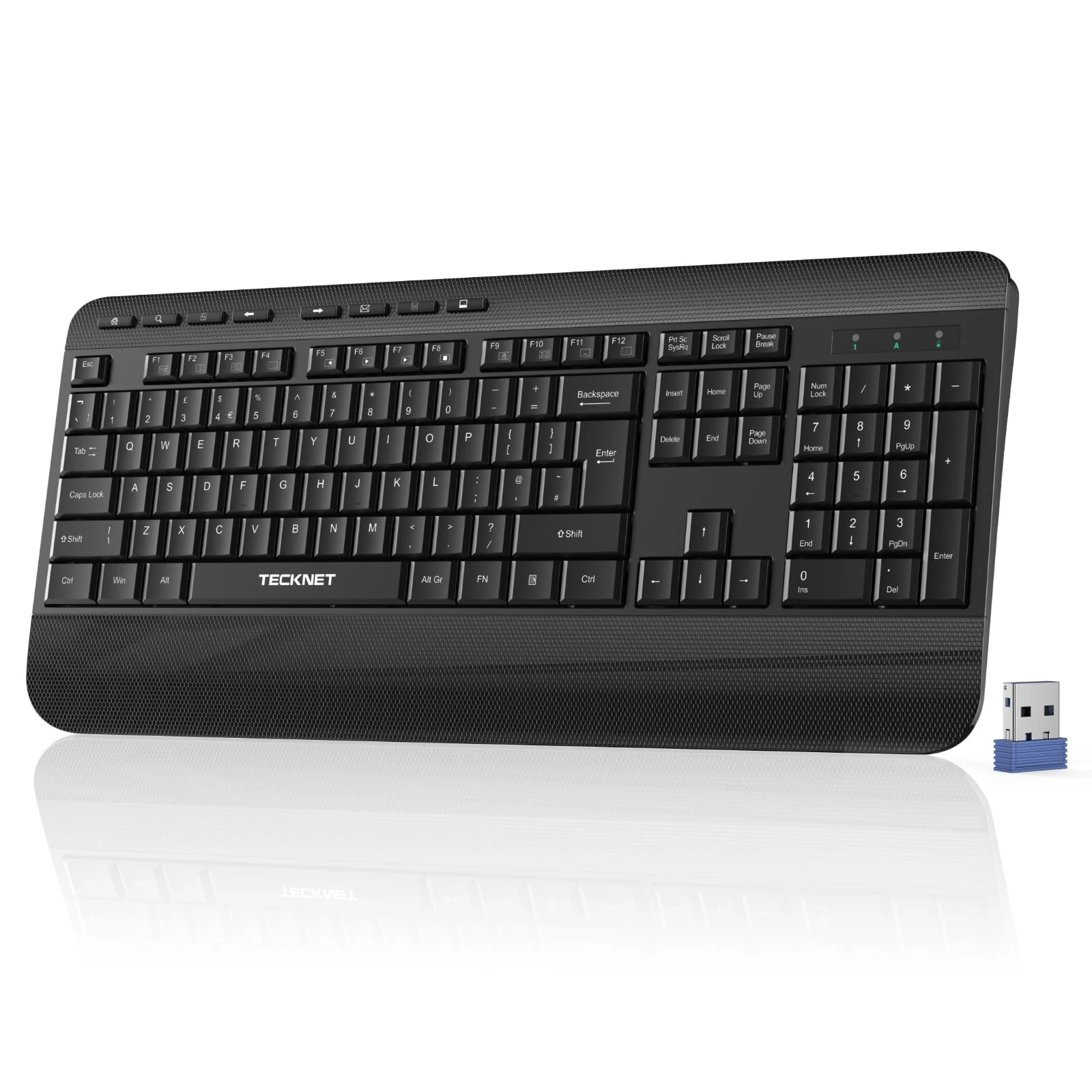 TECKNET Wireless Keyboard with Wrist Rest, Full-size Ergonomic Keyboards with 20 Shortcut Keys & Spill-Resistant Design, 2.4GHz Cordless Silent Keyboards for Computer/Windows/Laptop/PC