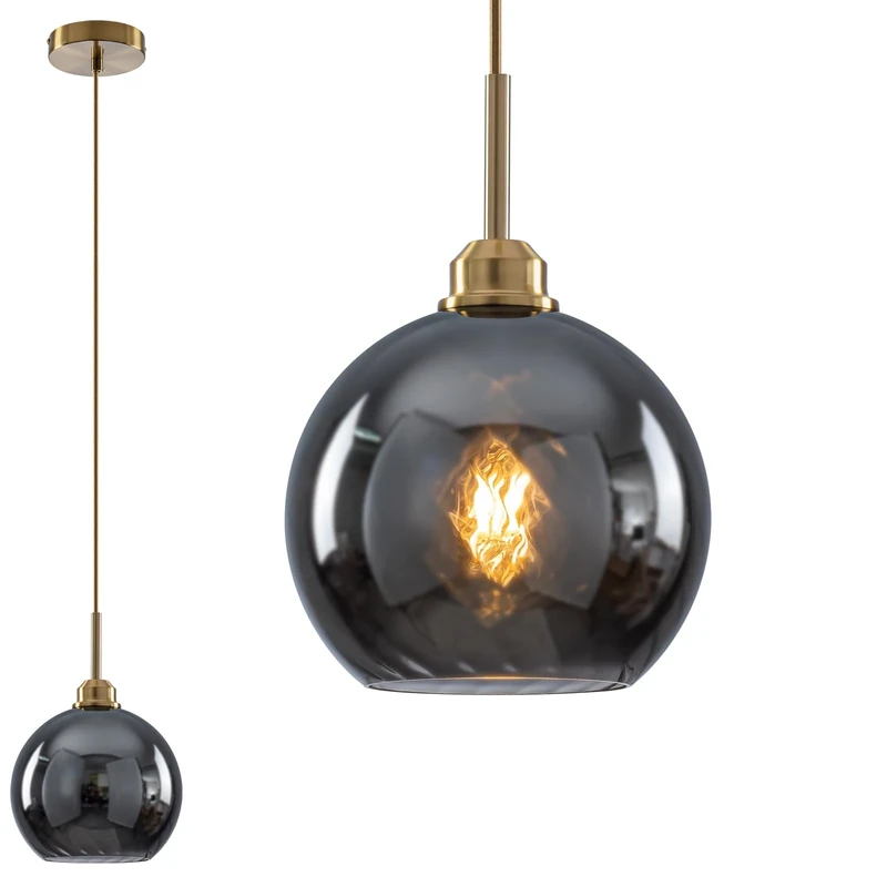 WILON Vintage Pendant Light, Globe Glass Lamp Shade for Ceiling Lights, Grey Light Shades Ceiling, Adjustable Hanging Lights for Living Room Kitchen Island Hallway