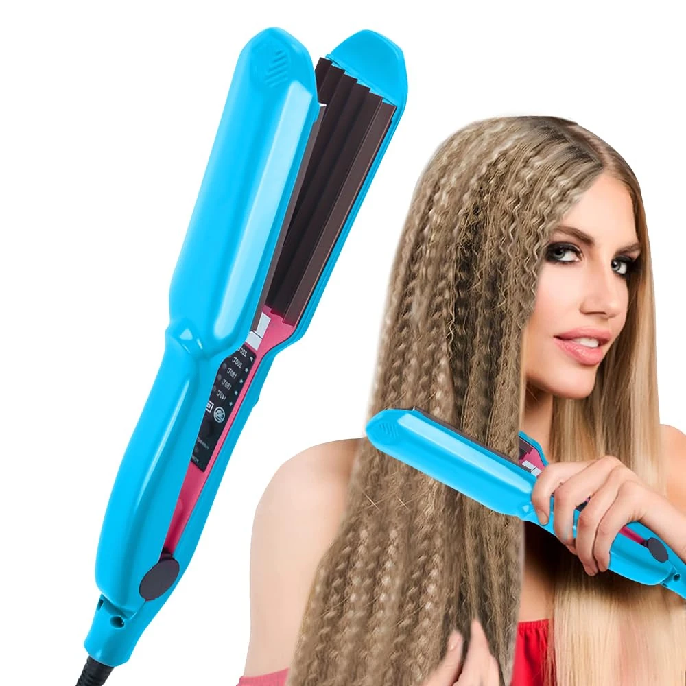 Rppiup Hair Crimper for Women and Girls, Hair Waver with 5 Heat Setting, Professional Volumizing Crimping Iron for Fluffy Style, 30s Rapid Heating H air Crimpers for Fluffy Corn (Blue)