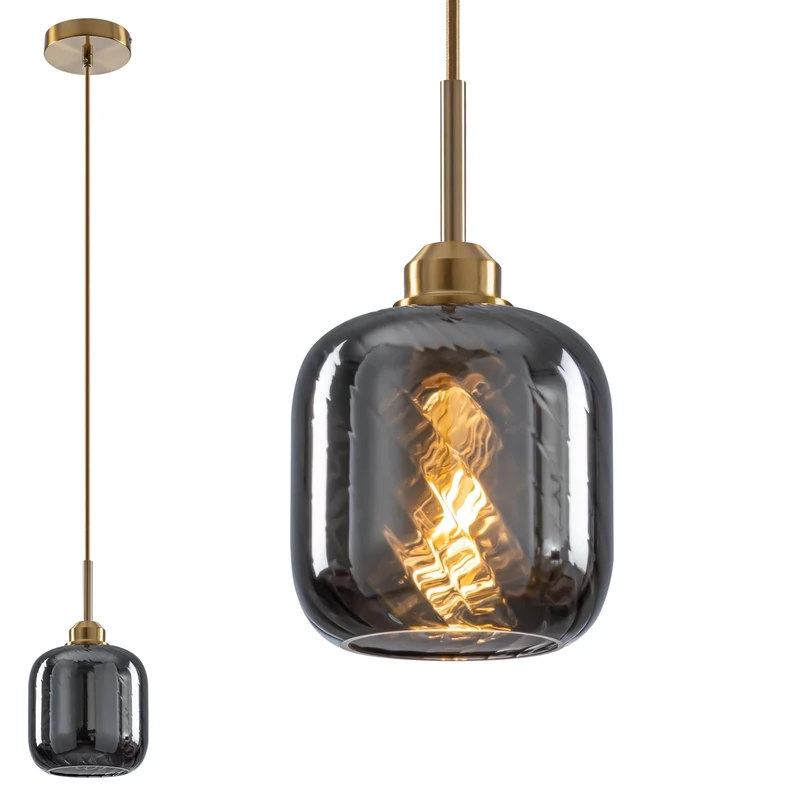 WILON Vintage Pendant Light, Cylindrical Glass Lampshades for Ceiling Lights, Grey Light Shades Ceiling, Adjustable Hanging Lights for Living Room Dining Room Loft