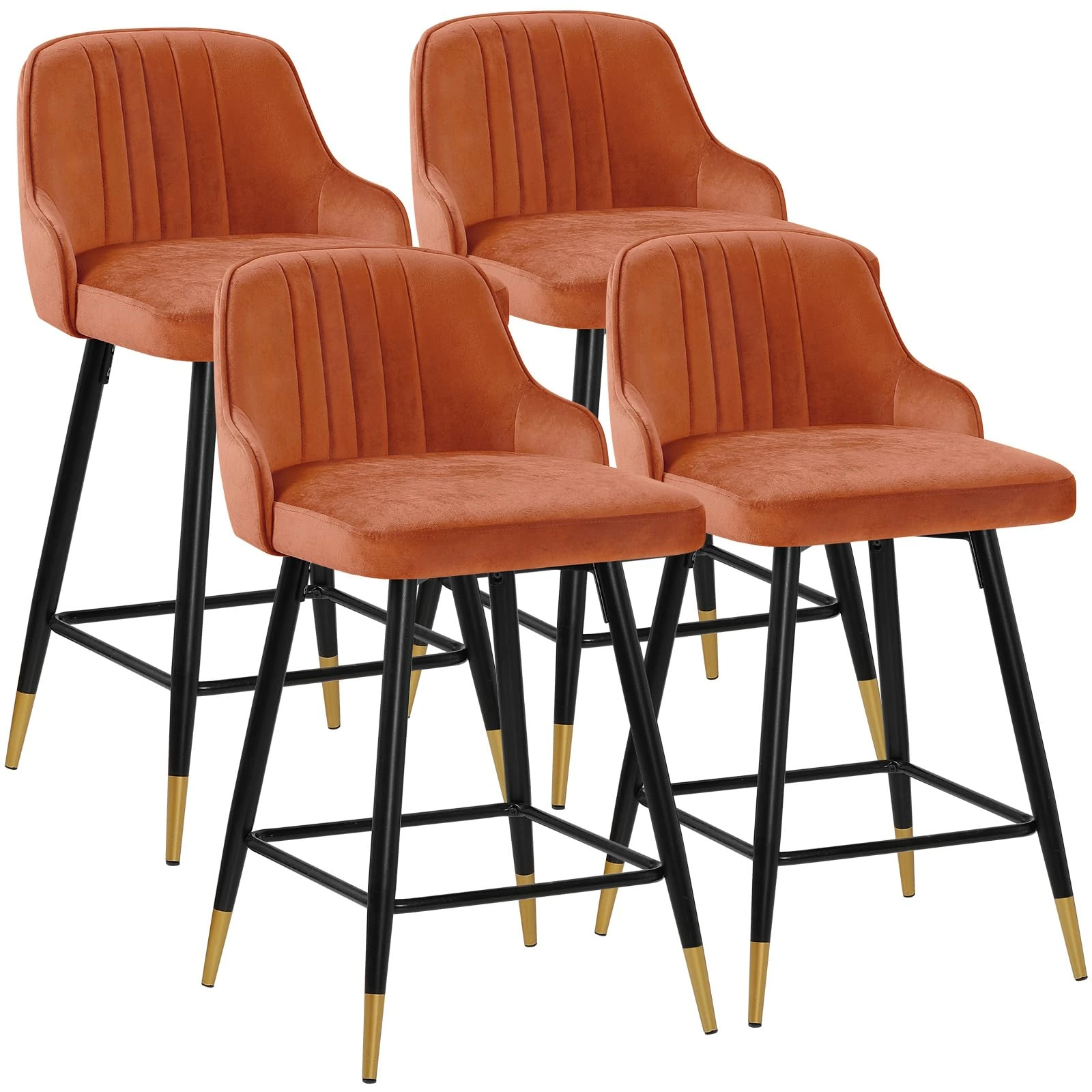 Bekrvio Swivel Bar Stools Set of 4, 65CM Velvet breakfast Barstools with backs, Upholstered kitchen Stools with Metal Frame for Kitchen Counter Dining Room Patio, Support 150kg