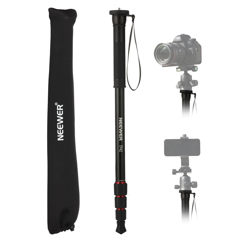 NEEWER 66.5" Camera Monopod Stand, Lightweight Aluminum Travel Monopod for DSLR Camcorder Photography & Video Recording, 1/4" & 3/8" Screw Adapter, Selfie Stick, Max Load 22lb, TP42
