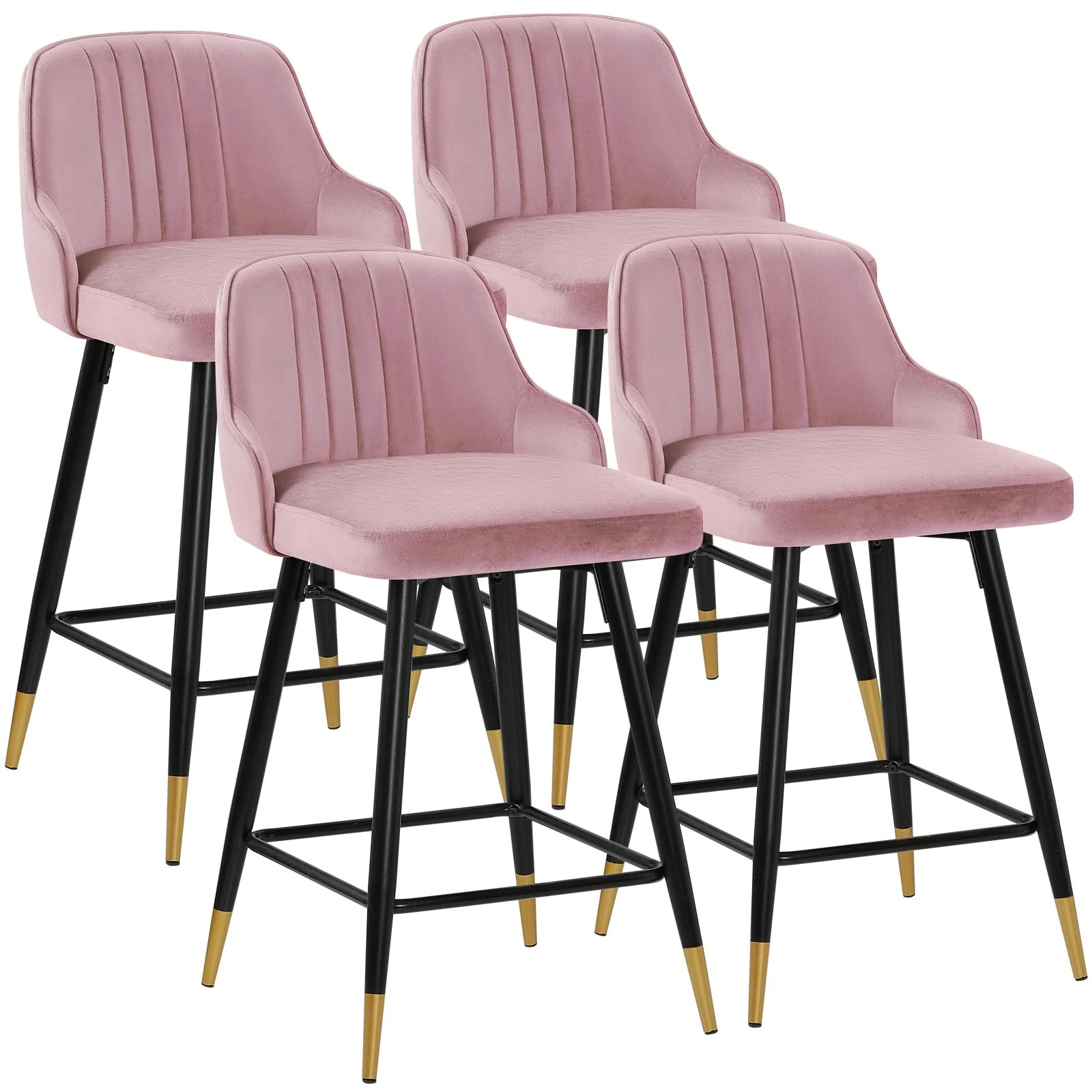 Bekrvio Swivel Bar Stools Set of 4, 65CM Velvet breakfast Barstools with backs, Upholstered kitchen Stools with Metal Frame for Kitchen Counter Dining Room Patio, Support 150kg