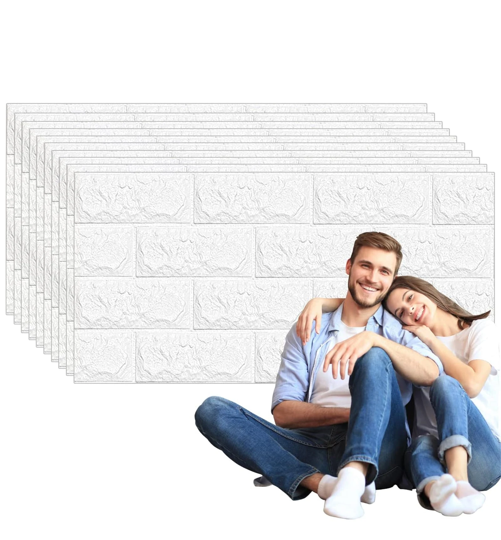 10 PCS 3D Brick Wallpaper, 13×15’’ DIY Self Adhesive Wall Tiles, Waterproof,Masonry Effect, Home Decoration, 3D Wall Panel,Suitable for Kitchen, Bathroom, Living Room (White, 20-Pack 11x23.5 in)