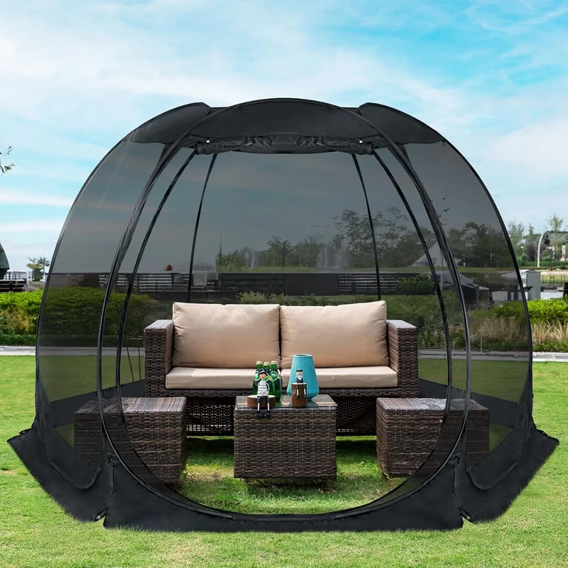 Alvantor Pop Up House Tent, Outdoor Canopy Tent with UV Resistant, Easy Up Foldable Screen House for Camping Garden, Black, 10 x10 FT