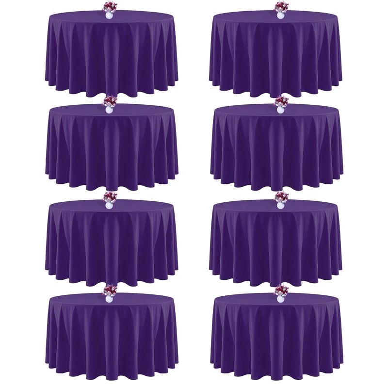 CKIKU 90 Inch Purple Round Tablecloth, 8 Pack