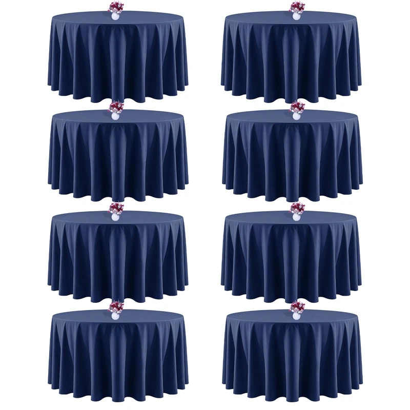 CKIKU 90 Inch Navy Blue Round Tablecloth, 8 Pack