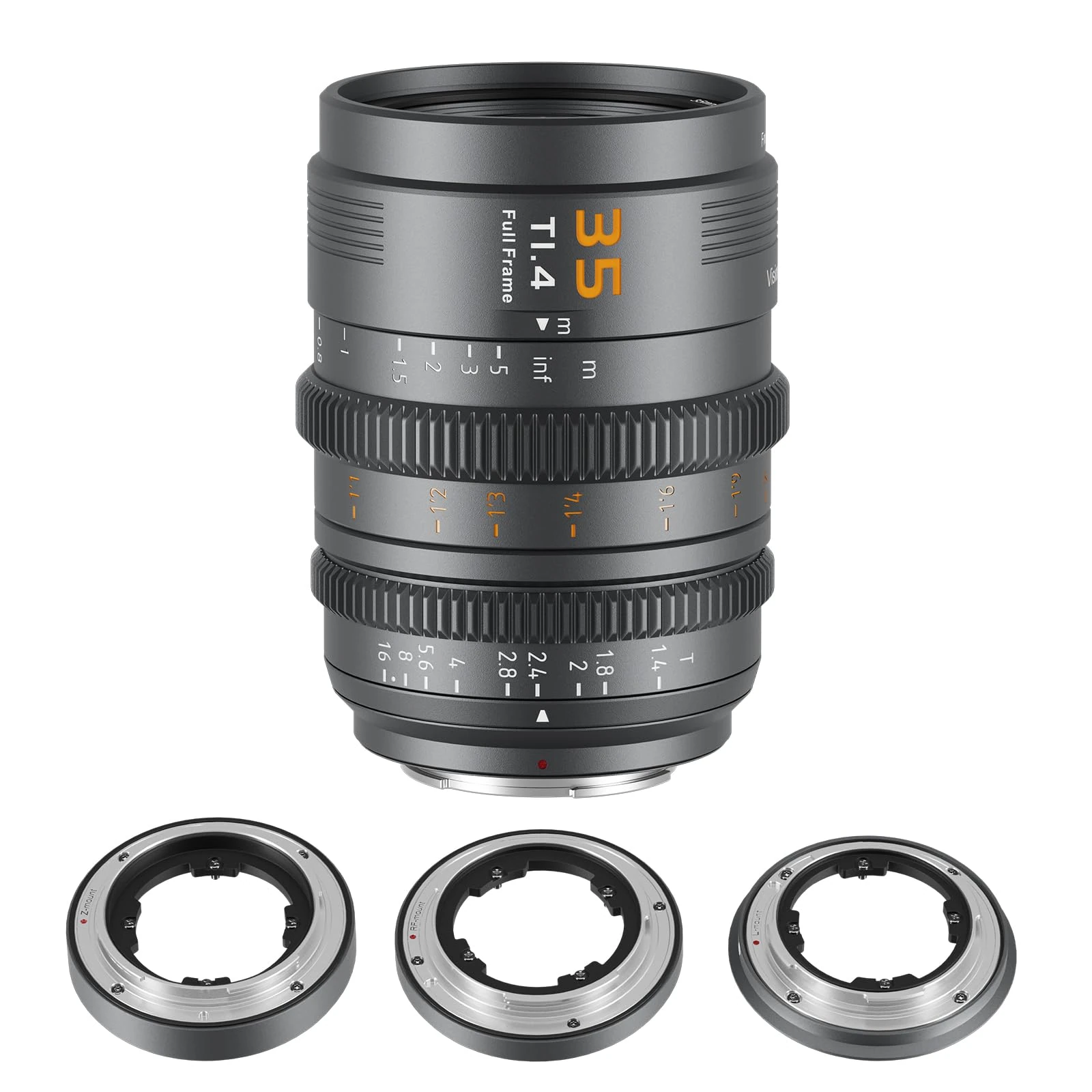 SIRUI VP-1 Vision Prime 1 T1.4 Full Frame Cine Lens, 35mm Manual Focus Cinema Lens with Pre-Installed E Mount, Interchangeable RF/Z/L Mounts, 1 Lens for 4 Mounts (Metal Gray, E/RF/Z/L Mounts)