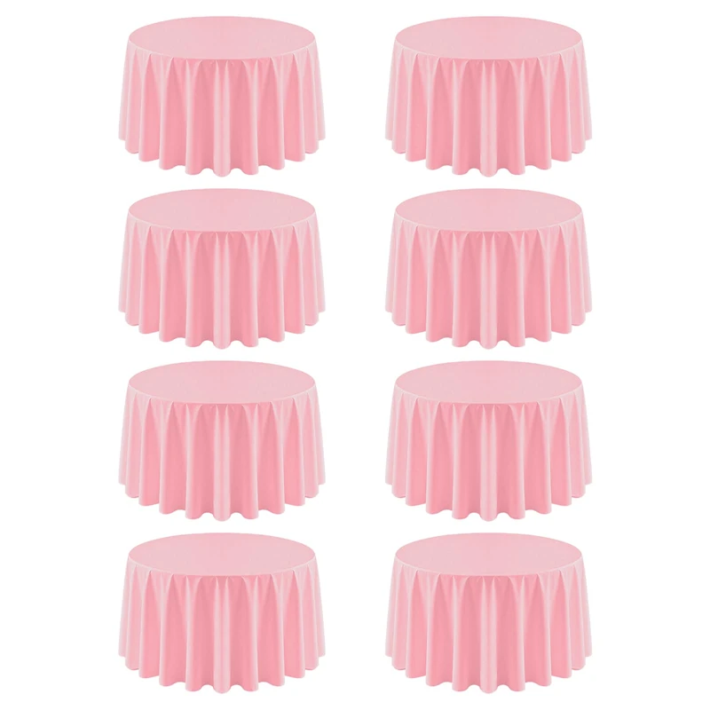 RestfulGlow 8 Pack Pink Round Tablecloth 90 Inch