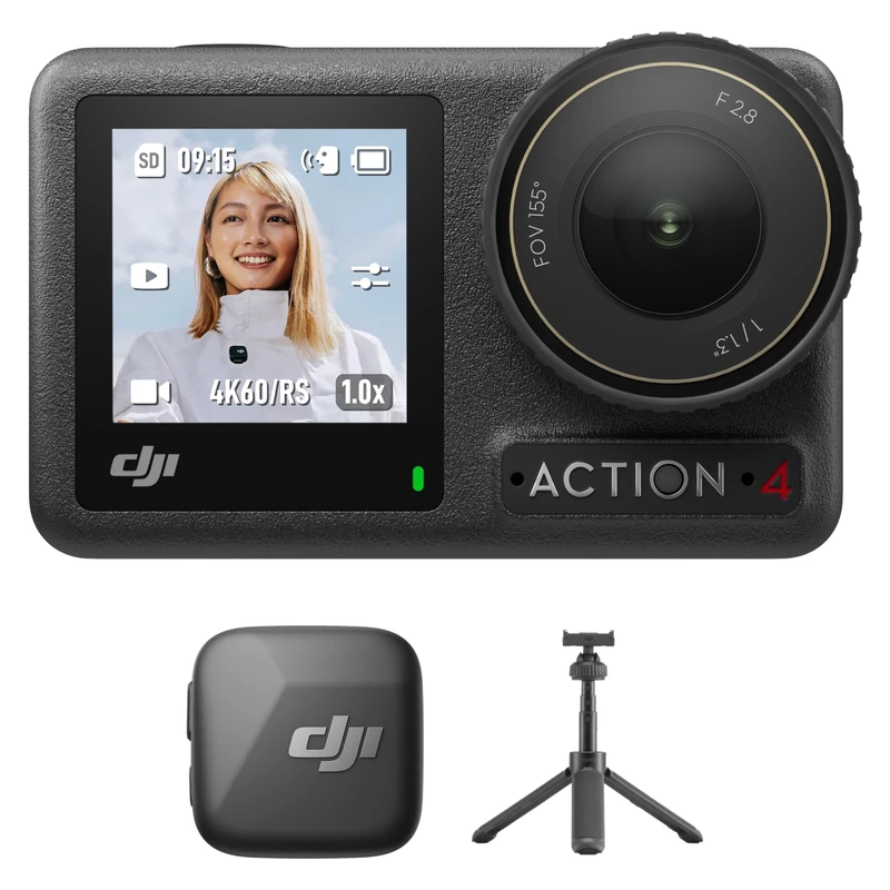 DJI Osmo Action 4 Standard Combo, Mic Mini Transmitter (Infinity Black) + Osmo Action Mini Extension Rod, 4K/120fps Waterproof Action Camera with a 1/1.3-Inch Sensor