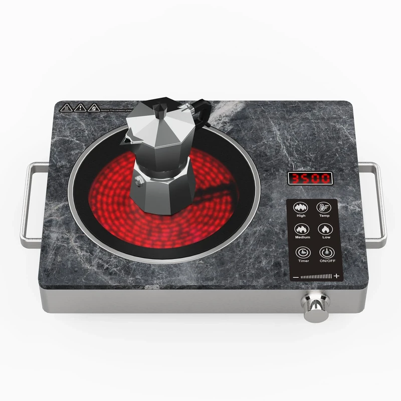 Gveyajo Single Electric Hob, 3500W Portable Electric Ceramic Hob with Marble Glass, Touch & Knob Control, Plug In Table Top Stove with Timer, Residual Heat Reminder, Ideal for All Cookware