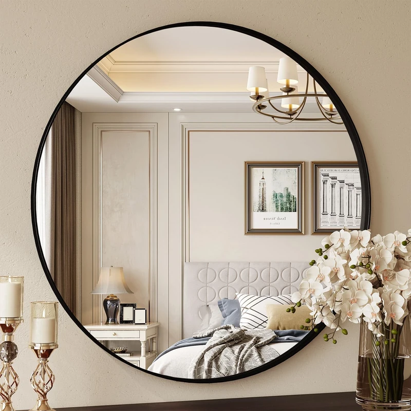 Clevich Round Wall Mirror 80cm, Black Framed Circle Mirror with Tempered Safety Glass, large Decorative Hanging Vanity Mirror for Wall, Hallway, Bathroom, Living Room & Bedroom Decor