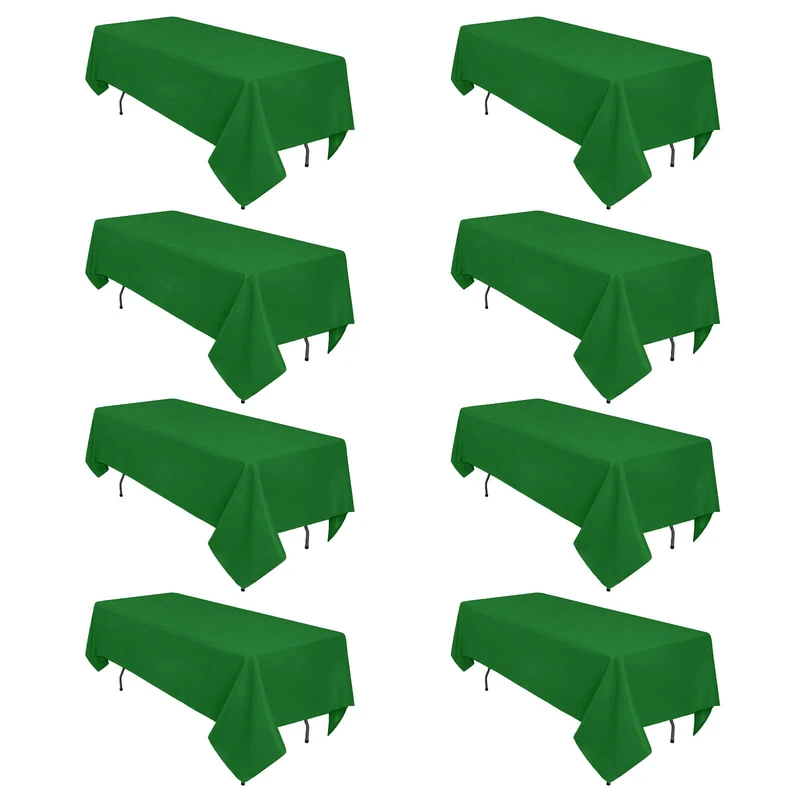8 Pack Green Table Cloth 60 x 126 Inch Rectangular Tablecloths for 8 Foot Rectangle Tables, Wrinkle Resistant Green Tablecloth Washable Polyester Fabric Table Covers for Buffet Wedding Party Banquet