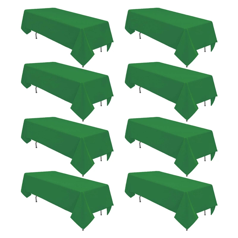 8 Pack Green Rectangle Table Cloth 60 x 126 Inch For 8 Foot Tables