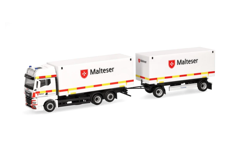 herpa Truck Model Man TGX GX Interchangeable Suitcase Hanging Train Maltese/Bad Reichenhall, Miniature in Scale 1:87, Collectible, Made in Germany, Plastic
