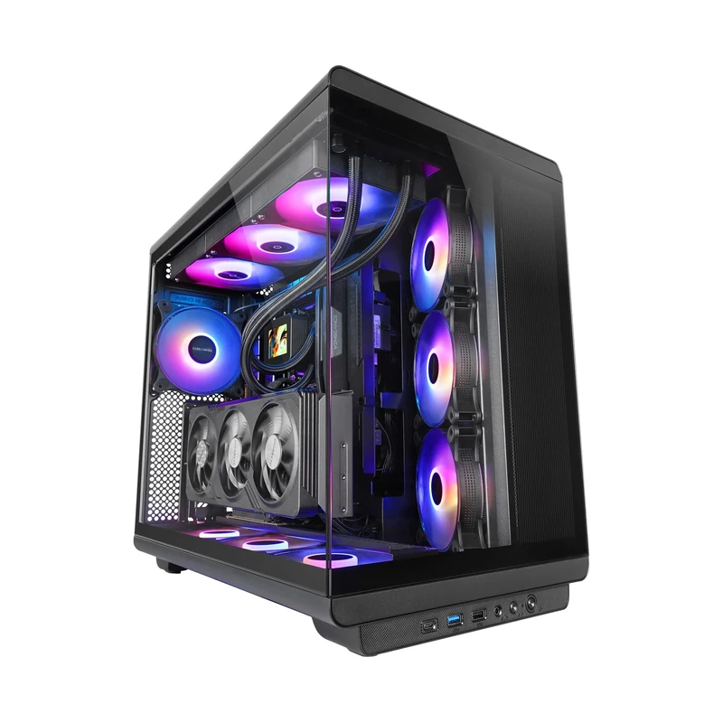 MARS GAMING MC-REV, ATX Gaming Case, Dual Tempered Glass, 3x 12cm Inverted ARGB Fans, Vertical GPU Mount, PC Tower with Liquid Cooling Support up to 360mm, Black