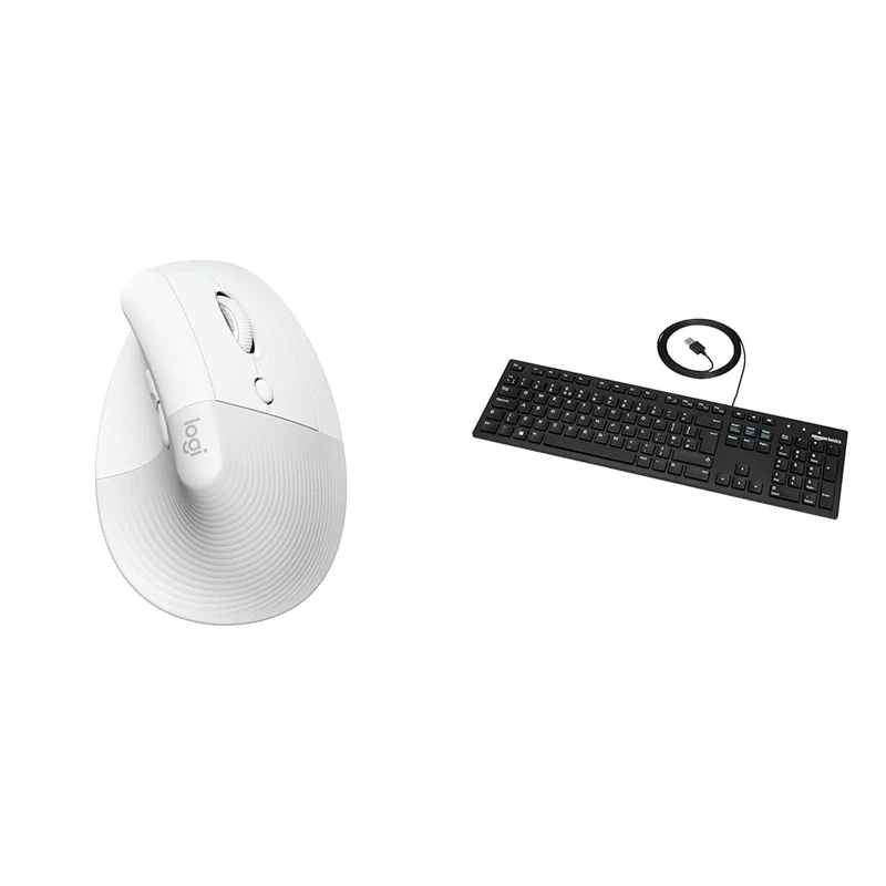 Logitech Lift Vertical Ergonomic & Amazon Basics Low-Profile Wired USB Keyboard