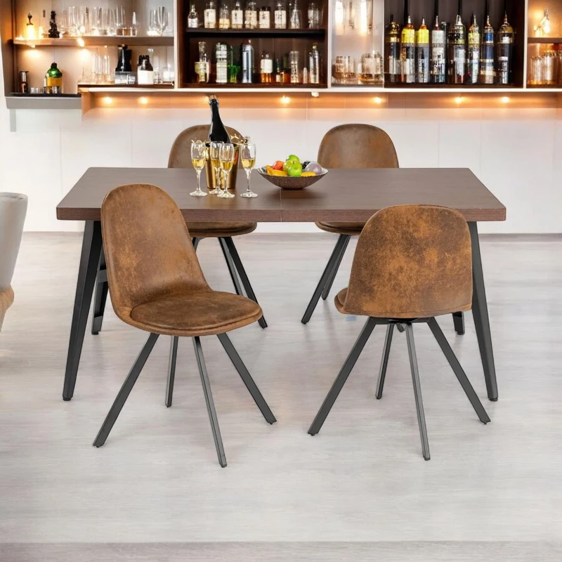 HOMYLIN 5-Piece Dark Brown Bar Table Set(1 Table & 4 Chairs), Modern Industrial Design, MDF Desk with Sturdy Metal Legs, Swivel Chairs with Suede Material, Perfect for Bar, Restaurant