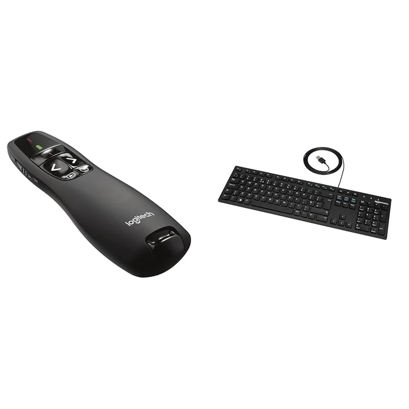 Logitech R400 Wireless Presentation & Amazon Basics Low-Profile Wired USB Keyboard