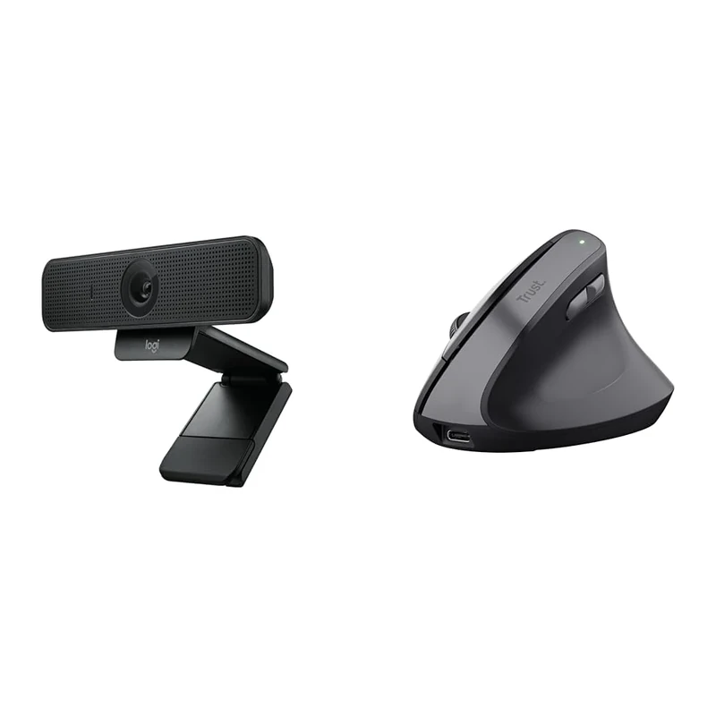 Logitech C925-E Business Webcam, & Trust Yuno Wireless Ergonomic Mouse, Rechargeable