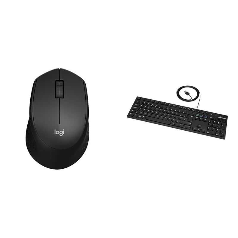 Logitech M330 SILENT PLUS & Amazon Basics Low-Profile Wired USB Keyboard