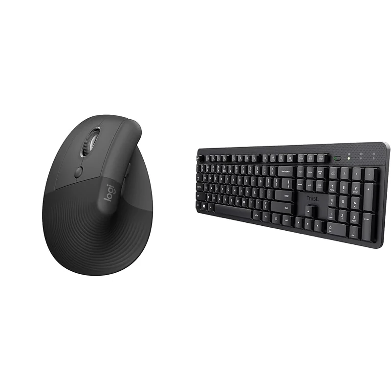 Logitech Lift Left Vertical & Trust Ody II Silent Wireless Keyboard,