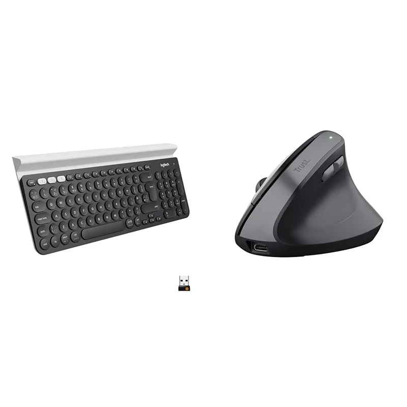 Logitech K780 Multi-Device Wireless & Trust Yuno Wireless Ergonomic Mouse, Rechargeable