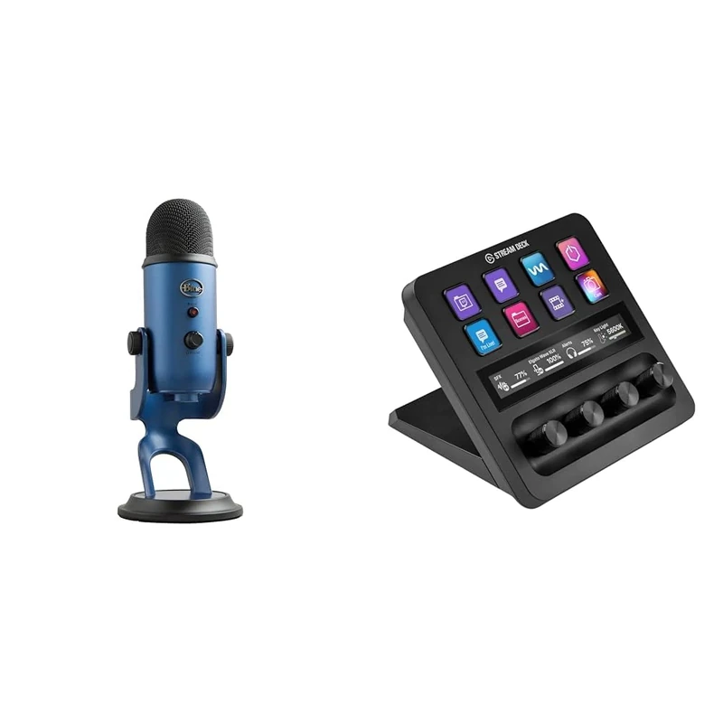 Blue Yeti USB Microphone & Elgato Stream Deck +, Audio Mixer,