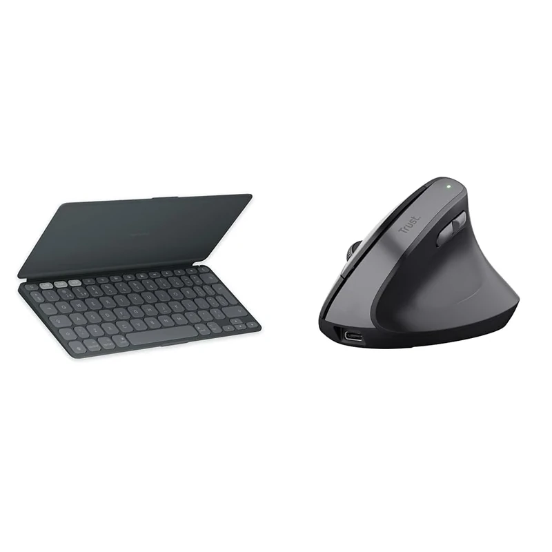 Logitech Keys-To-Go 2 Portable & Trust Yuno Wireless Ergonomic Mouse, Rechargeable