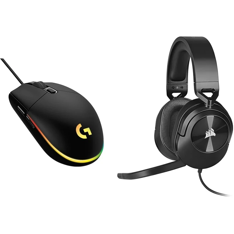 Logitech G203 LIGHTSYNC Gaming & CORSAIR HS55 SURROUND Lightweight Multiplatform Wired