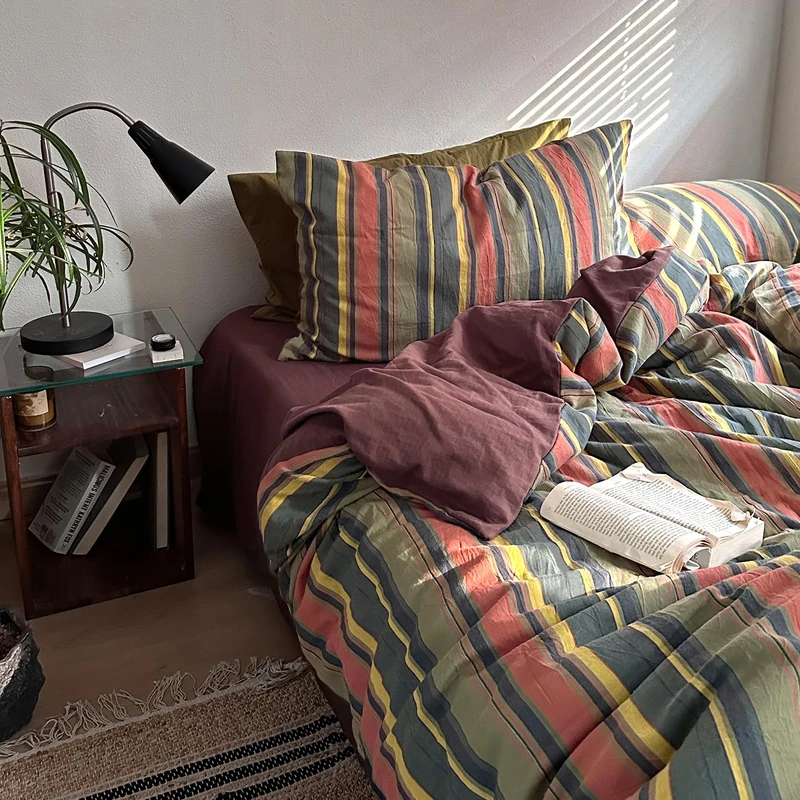 MKXI Vintage Striped Duvet Cover Set Full Size- 3 Piece 100% Cotton Bedding Set Multicolor Stripes, Soft & Breathable, All-Season Comforter Cover with Zipper Closure