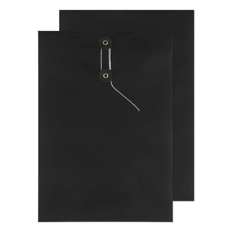 Blake Senses - Black String and Washer Envelopes C4 (324 x 229mm) - Pack of 100 Qty - Premium Quality 180 GSM - Document Mailer - Black Envelopes with String - Office & Business Supplies (SW825)
