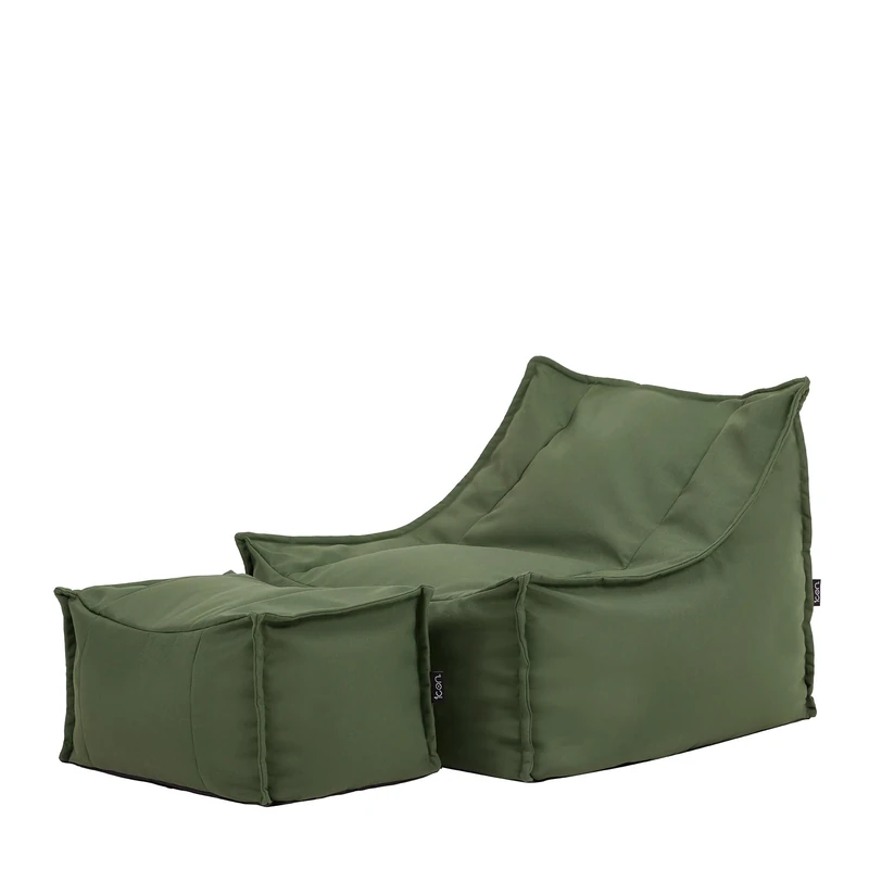 icon Alto Bean Bag Chair and Footstool, Khaki Green, Indoor Outdoor Beanbag, Large Adult Bean Bag with Filling Included, Floor Chair, Garden, Patio