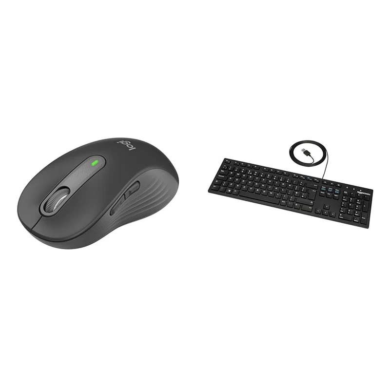 Logitech Signature M650 L & Amazon Basics Low-Profile Wired USB Keyboard