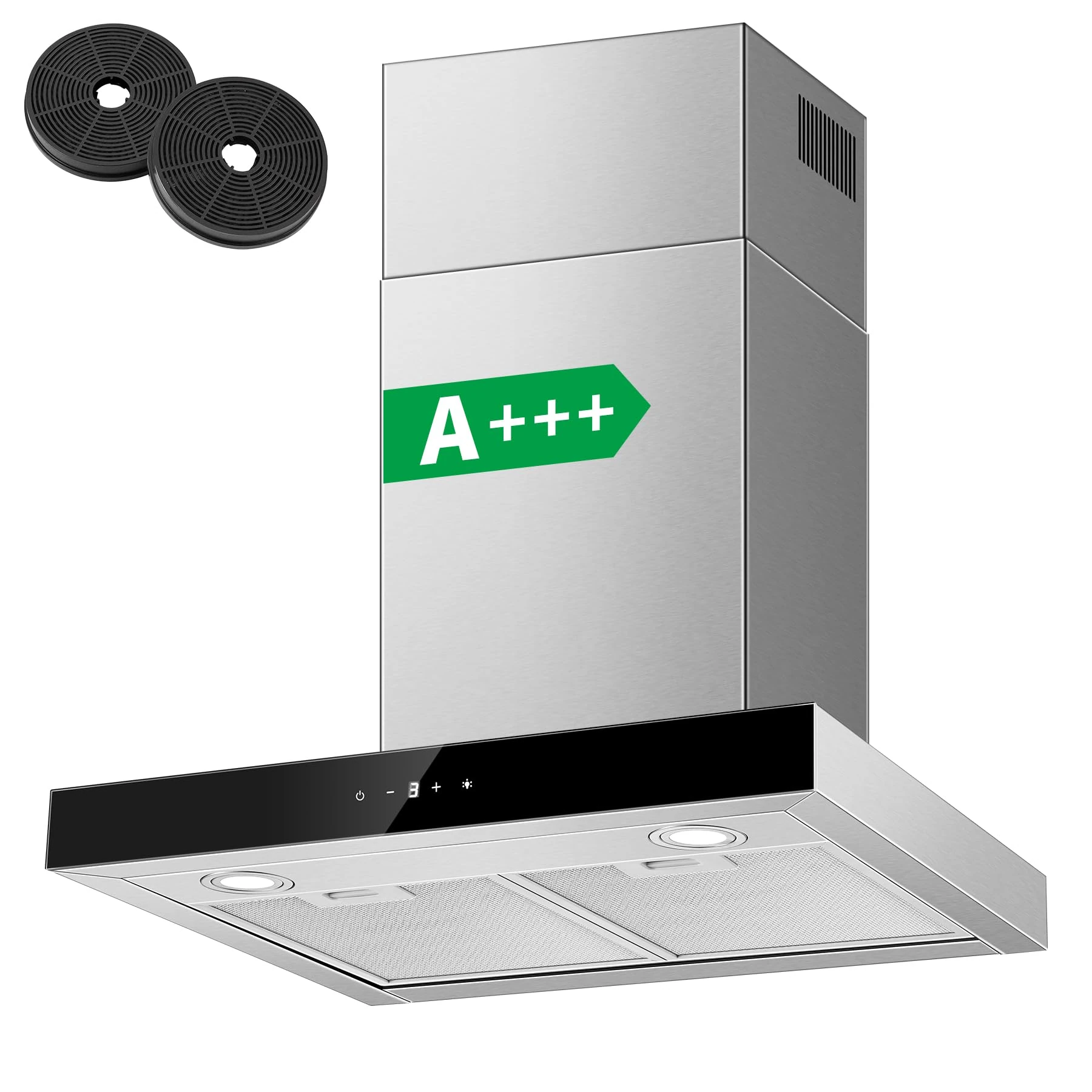 TopStrong Cooker Hood, Class A+++ Kitchen Extractor Fan, 450m³/h Stainless Steel Extractor Hood with Carbon Filters, Recirculating & Ducting Wall Mount Hood, 3-Speed with Booster Function