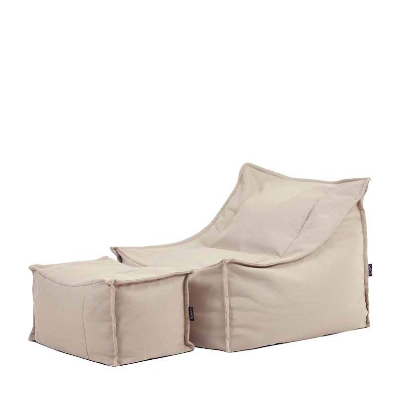 icon Alto Bean Bag Chair and Footstool, Beige, Indoor Outdoor Beanbag, Large Adult Bean Bag with Filling Included, Floor Chair, Garden, Patio