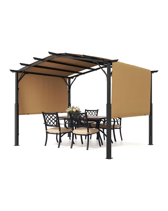 VEVOR 10 x 10 ft Outdoor Pergola, Arched Top Metal Pergola, Retractable Pergola with Sun Shade Canopy, Large Patio Shelter Pavilion, Heavy Duty Garden Pergola for Deck Backyard Porch Poolside