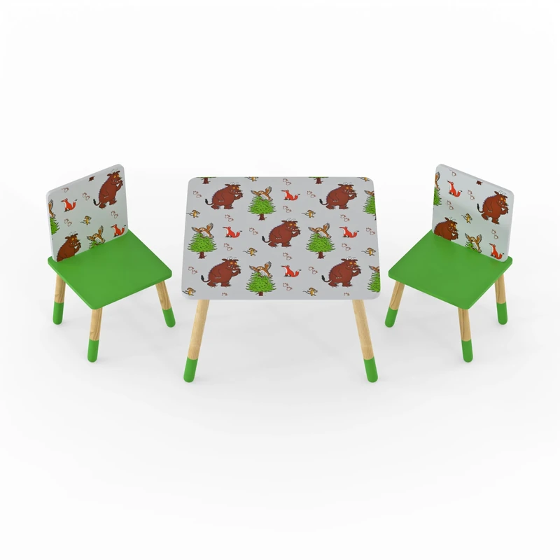 The Gruffalo Kids Table and Chairs Set, Wooden Legs with Green Finish, Character Design
