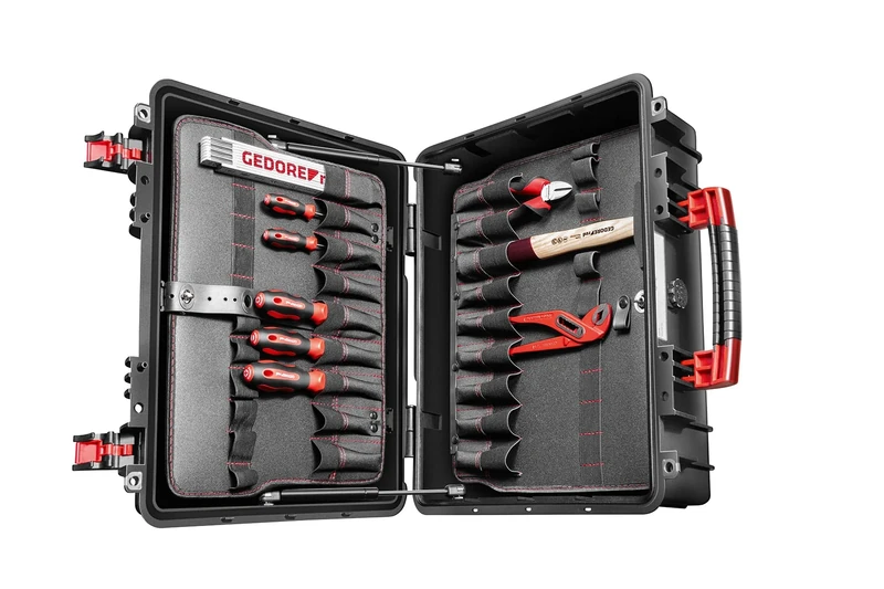 GEDOREred Azubi L R21652057 Tool Box 57-Piece Basic Assortment in Very Robust Plastic Case with Gas Struts