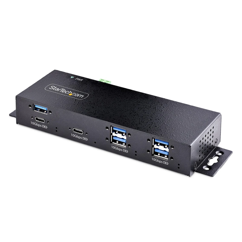 StarTech.com 7-Port Industrial USB 10Gbps Hub with Power Adapter, Metal, Mountable, 5x USB-A/2x USB-C Downstream Ports, TAA