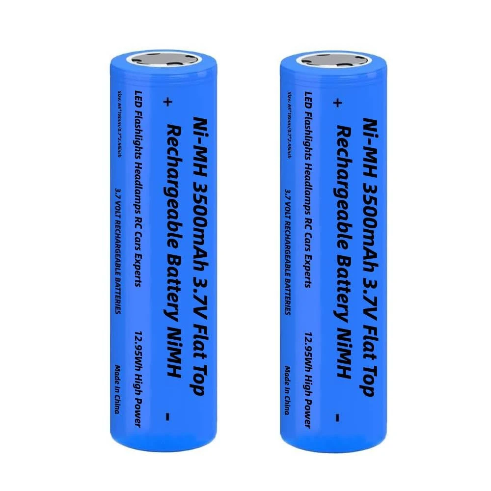 2 Pack 3500mAh Battery 3.7V, Ni-MH 3.7Volt Flat Top Batteries Rechargeable for LED Flashlight,Headlamp, Mini Fan, RC Car, Size: 18.01mm * 65.01mm / 0.7inch * 2.55inch, with Box, Not AA/AAA Batteries