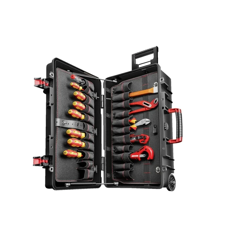 GEDOREred R21902072 Sanitary Tool Trolley, 72-Piece Tool Assortment, in Very Robust Plastic Case with Gas Struts - Image 1