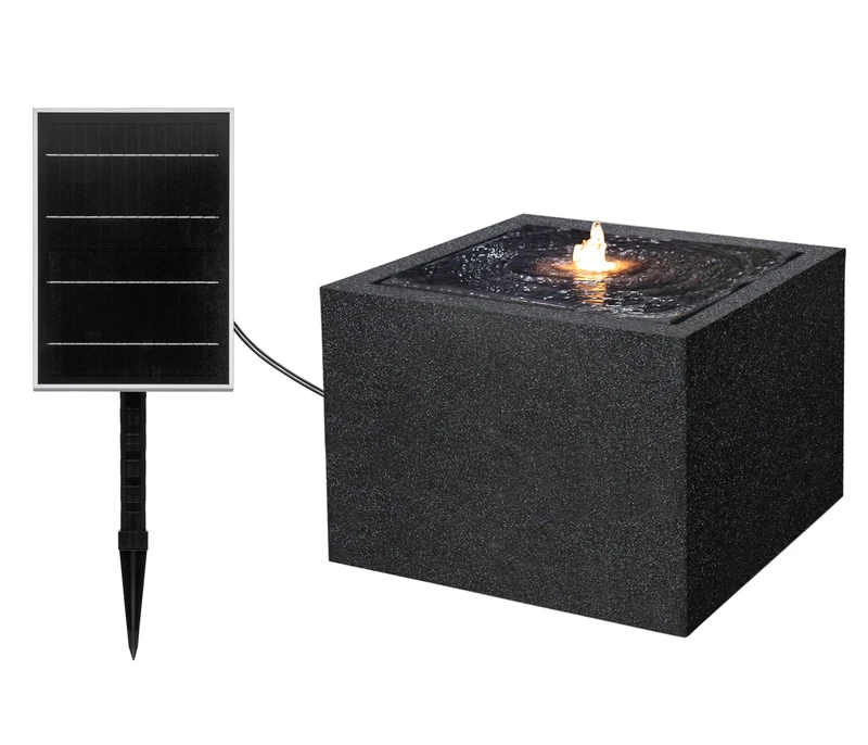 Dehner Biala Solar Fountain, Frost Resistant, Fountain for Outdoor Use, with LED Lighting, Approx. 32.5 x 44 x 44 cm, Polyethylene, Black