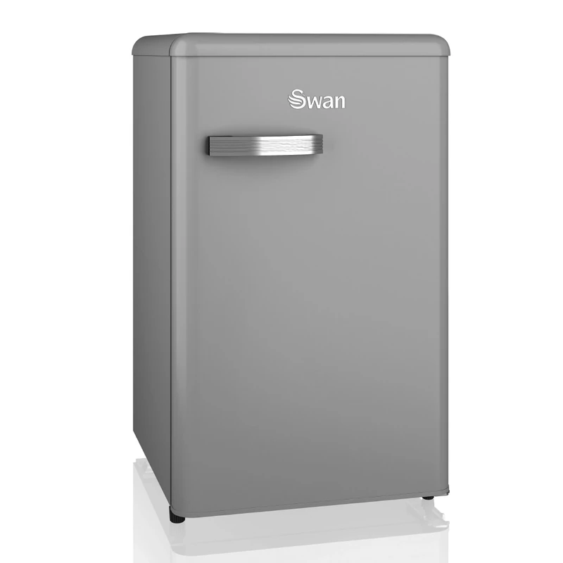 Swan SR11035GRNE Retro Under Counter Fridge with 77L Fridge Capacity, 13L Freezer Capacity, 1 Glass Shelf, 3 Door Shelves, 1 Salad Drawer, E Energy Rated, Grey