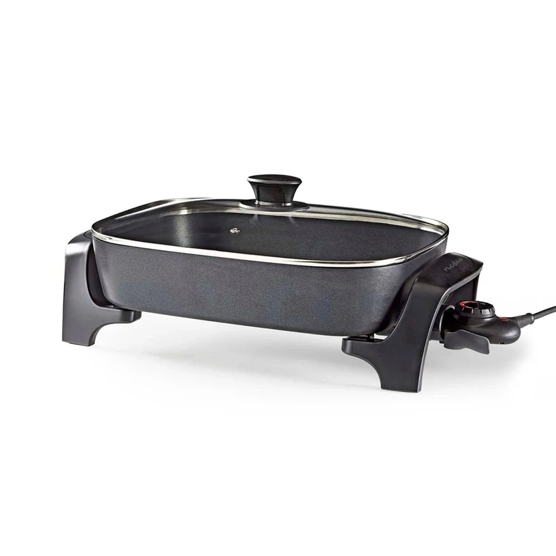 Nedis Electric Skillet Frying Pan, Non-Stick 40cm Multicooker with Cool Touch Handles and Thick Cast Aluminium Body, 2200W
